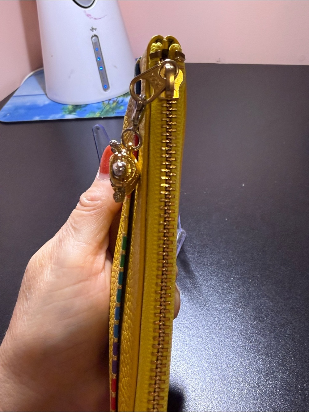 Leather Zip Wallet/pouch  with Rainbow Trim from Japan with cute turtle Sharm - Picture 6 of 10